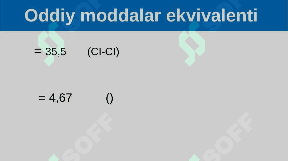 Ekvivalent. Oddiy va murakkab moddalarning (oksid, asos, kislota, tuz) ekvivalentini topish 6