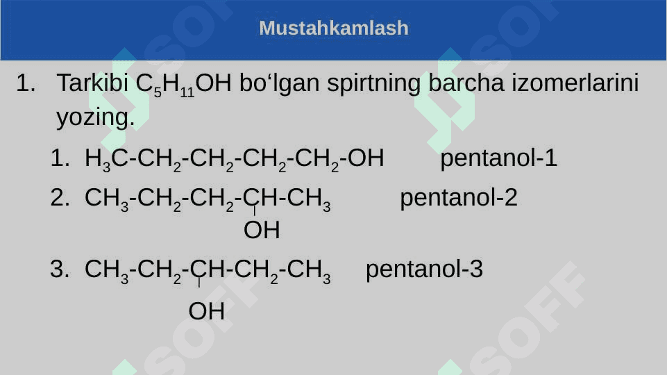 To‘yingan bir atomli spirtlarning fizik va kimyoviy xossalari. Ishlatilishi 2