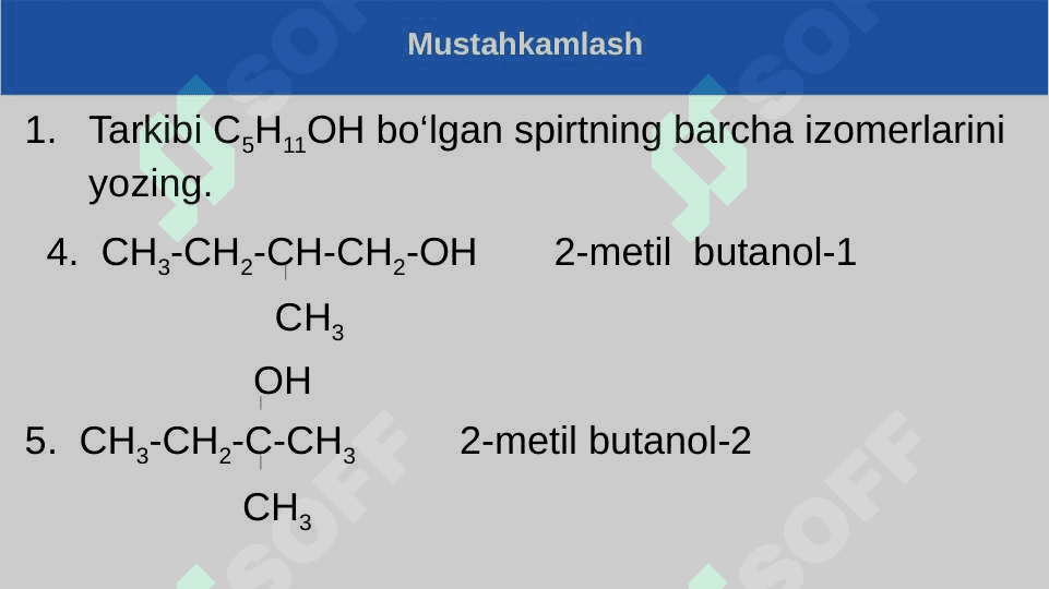 To‘yingan bir atomli spirtlarning fizik va kimyoviy xossalari. Ishlatilishi 3