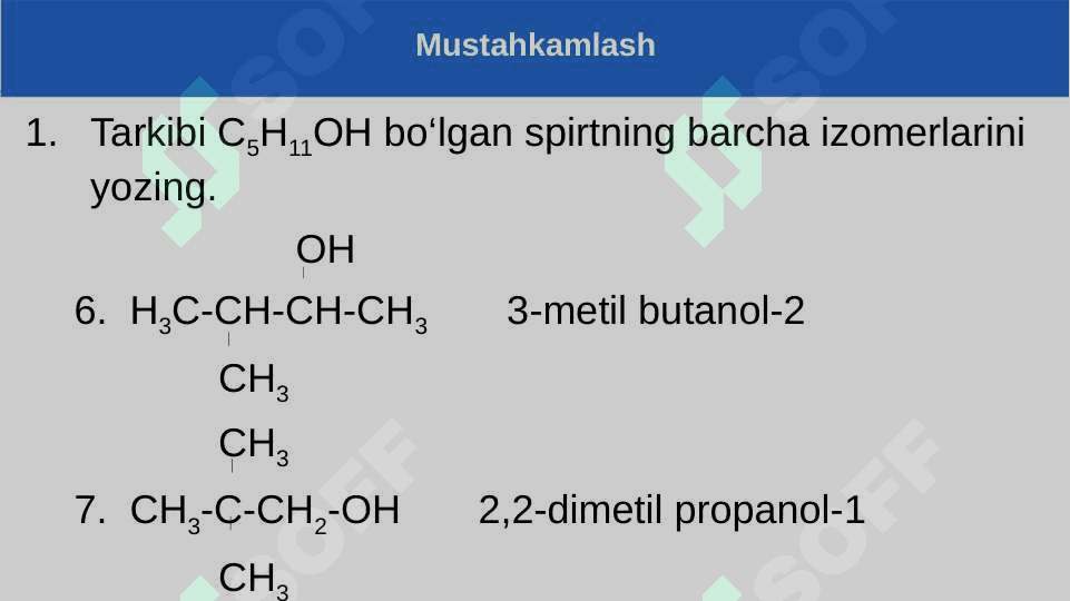 To‘yingan bir atomli spirtlarning fizik va kimyoviy xossalari. Ishlatilishi 4