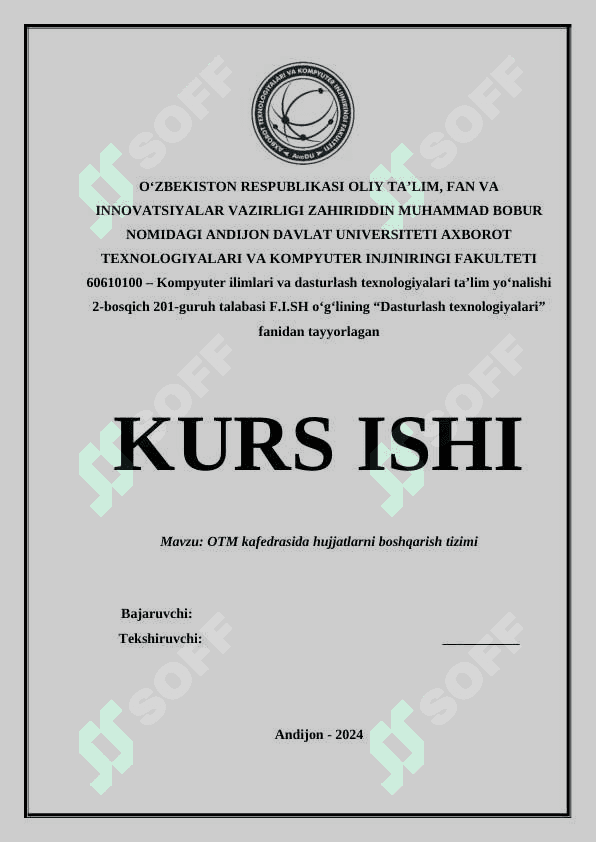 OTM kafedrasida hujjatlarni boshqarish tizimi "kurs ishi" 2