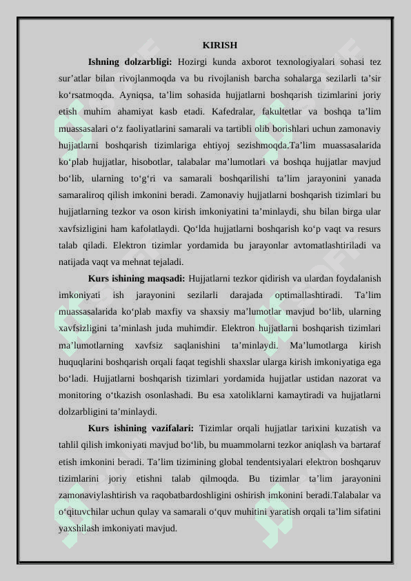 OTM kafedrasida hujjatlarni boshqarish tizimi "kurs ishi" 3