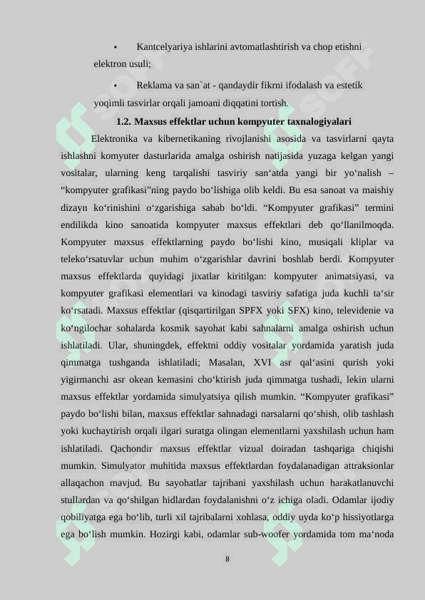 Universal grafik formatlar, ularning hususiyatlari. BMP, JPEG, TFF. 8