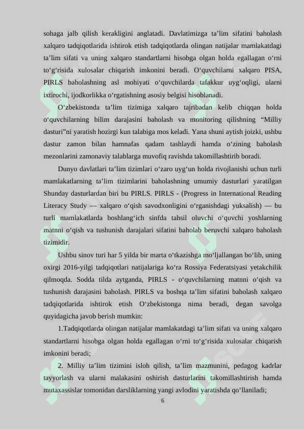 Ta’lim sifatini baholashning xalqaro tizimi 6