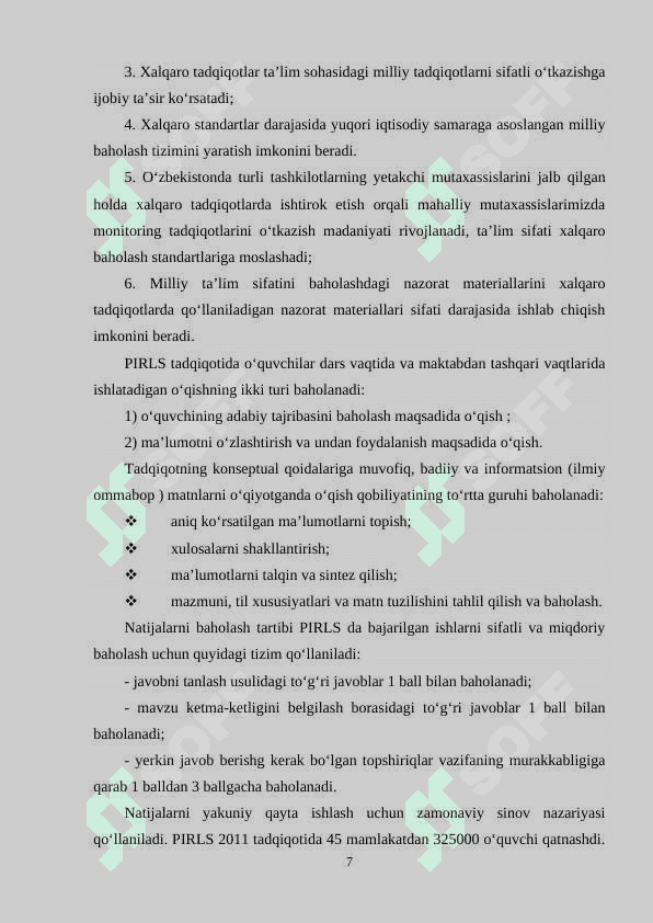 Ta’lim sifatini baholashning xalqaro tizimi 7