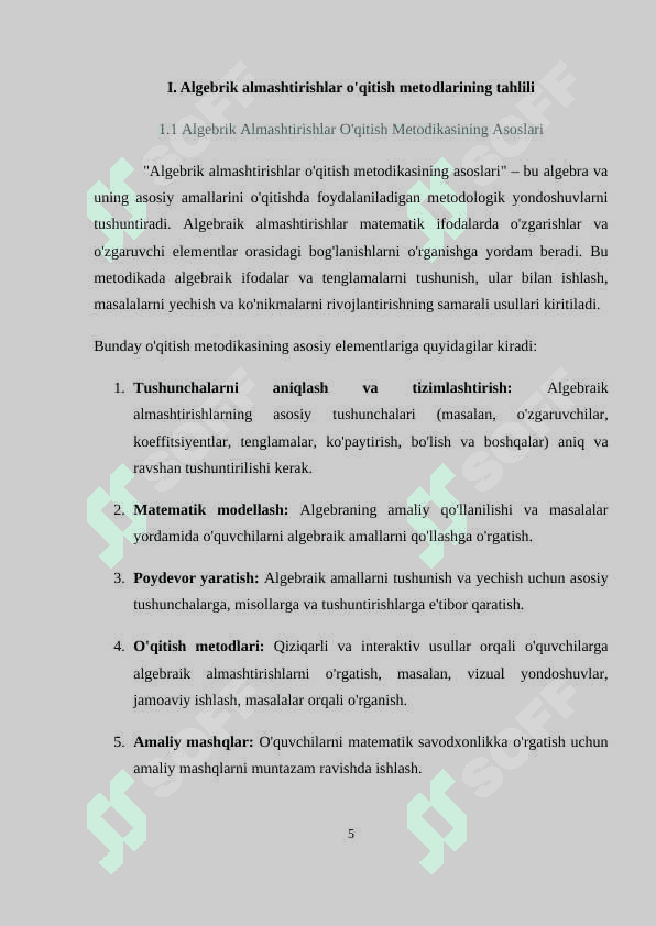 KURS ISHI MATEMARIKA-  ALGEBRIK ALMASHTIRISHLAR 5