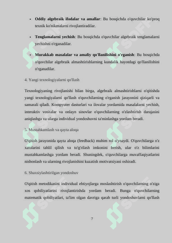 KURS ISHI MATEMARIKA-  ALGEBRIK ALMASHTIRISHLAR 7