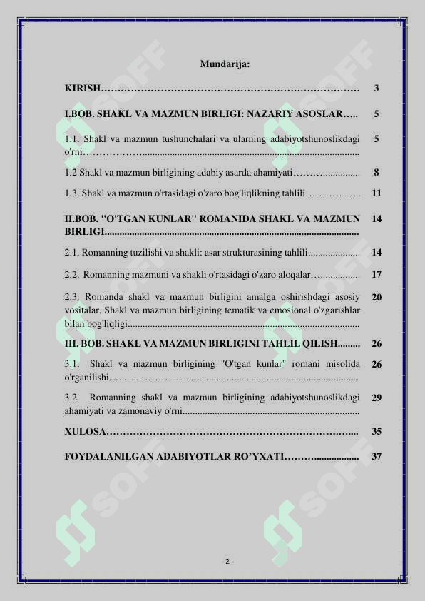 O'tgan kunlar romanida shakl va mazmun birligi 2