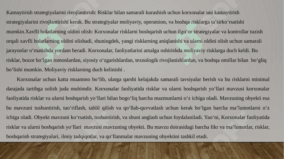 Korxonalar faoliyatida risk va uni kamaytirish yo‘llari 4