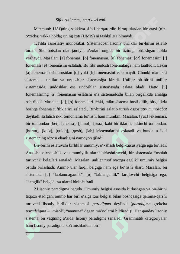 TIL, LISON VA NUTQ MUNOSABATI. TIL SATHLARI VA BIRLIKLARI. LISONIY PARADIGMA, LISONIY ZIDDIYAT VA UNING TURLARI 8