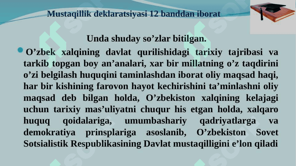 Mustaqil O‘zbekiston Respublikasining tashkil topishi va uning tarixiy ahamiyati 6