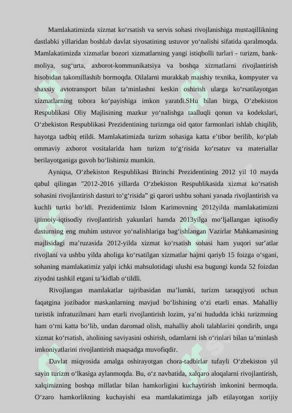 Servis xizmati yo‘nalishi taqvimiy mavzular 2