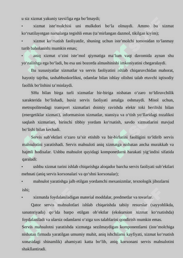 Servis xizmati yo‘nalishi taqvimiy mavzular 5