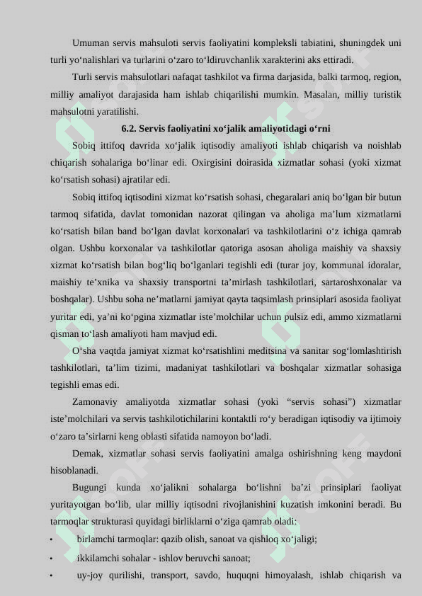 Servis xizmati yo‘nalishi taqvimiy mavzular 6