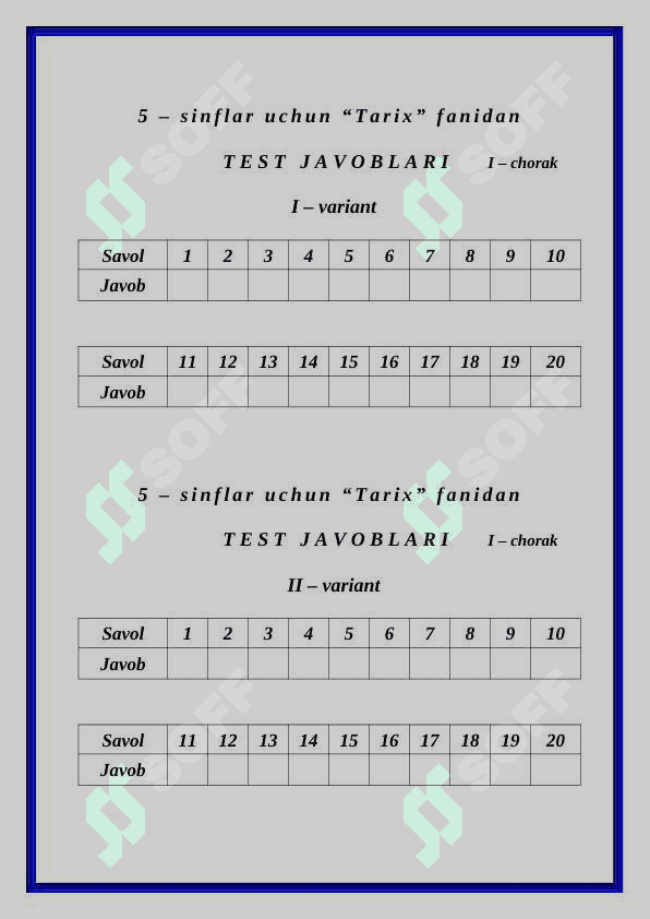 5-sinf tarix fanidan test savollari 5