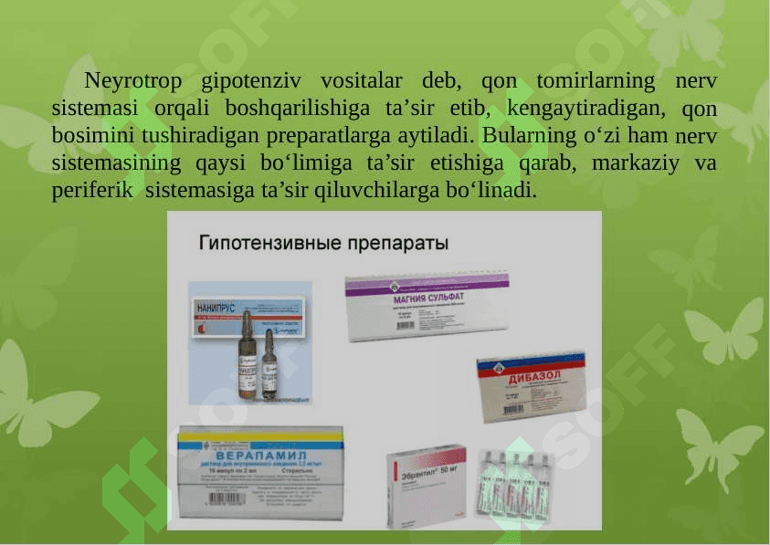Gipotenziv  dori vositalarining klassifikatsiyasi 2