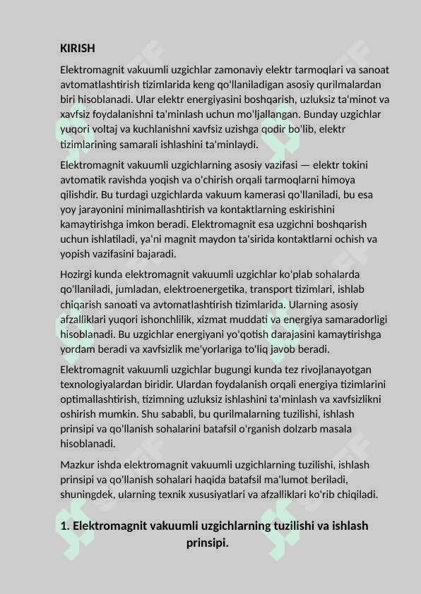 Elektromagnit vakumli uzgichlar. 2