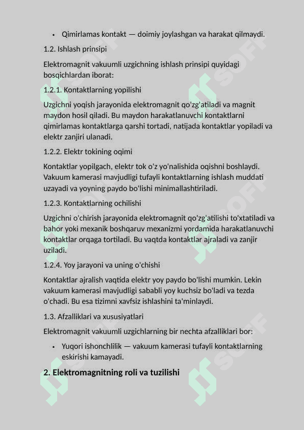 Elektromagnit vakumli uzgichlar. 4