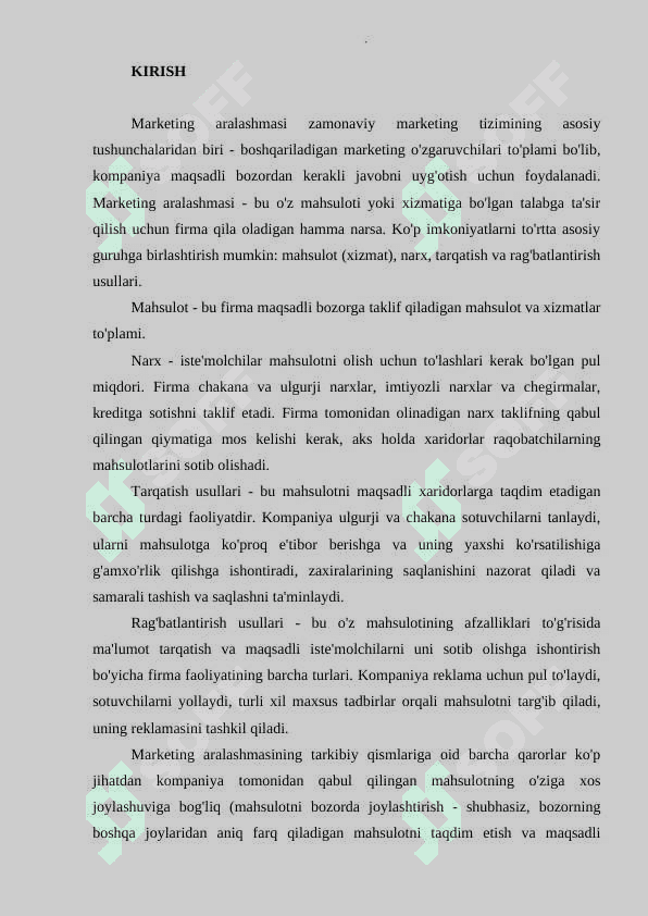 "Xameleon" restorani misolida korxonaning marketing faoliyatini tashkil etish. 2
