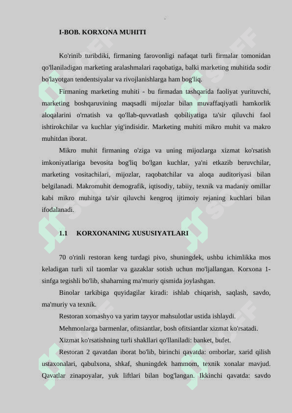 "Xameleon" restorani misolida korxonaning marketing faoliyatini tashkil etish. 4