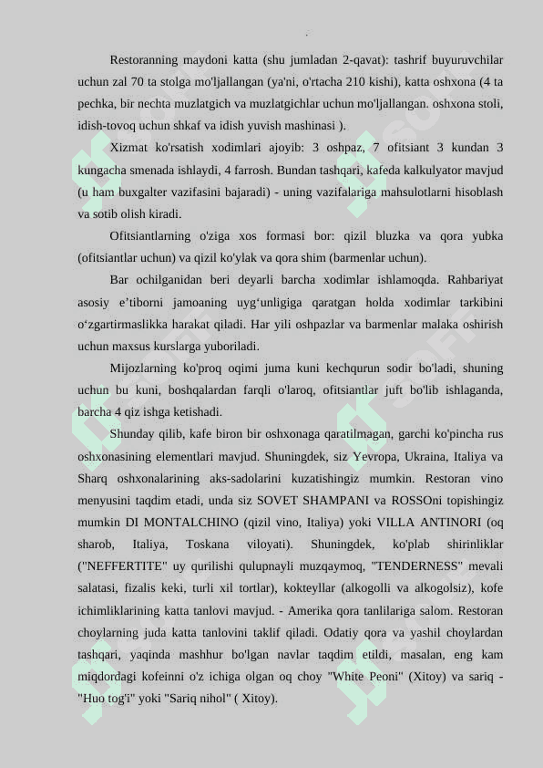 "Xameleon" restorani misolida korxonaning marketing faoliyatini tashkil etish. 8