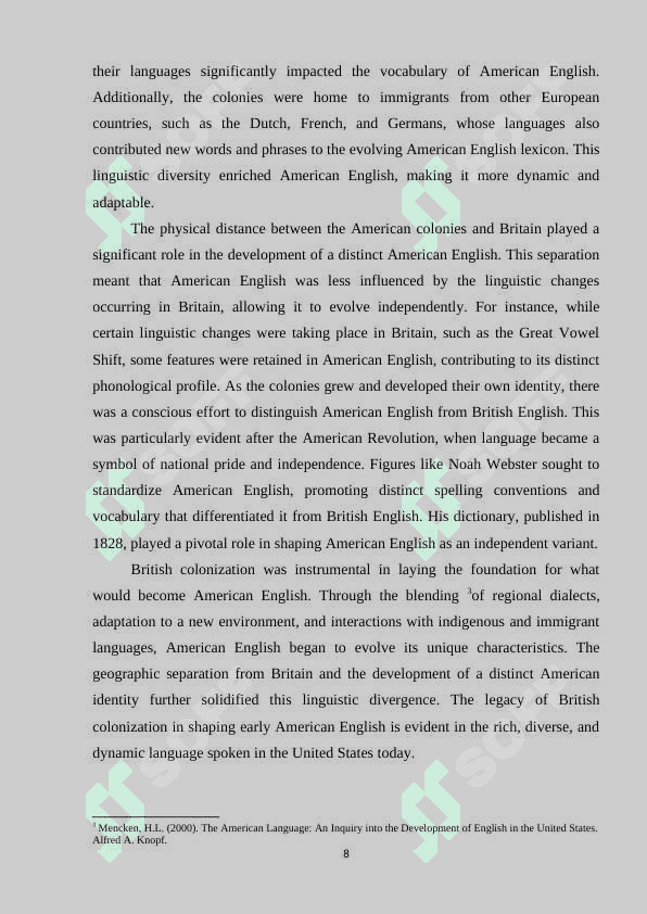 ANALYZING THE HISTORICAL DEVELOPMENT OF AMERICAN ENGLISH AS DISTINCT FROM BRITISH ENGLISH 8