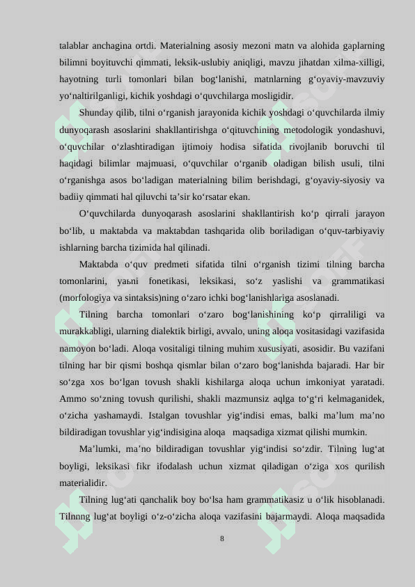 BOSHLANG‘ICH SINFLARDA ONA TILI DARSLARINING TURLARI 8