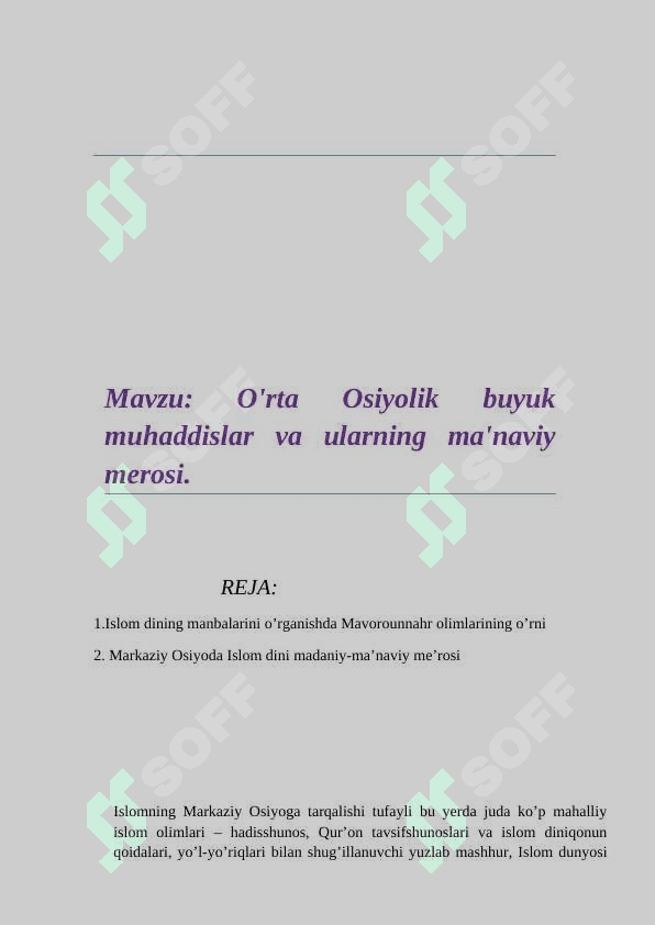 O'rta Osiyolik buyuk muhaddislar va ularning ma'naviy merosi 2