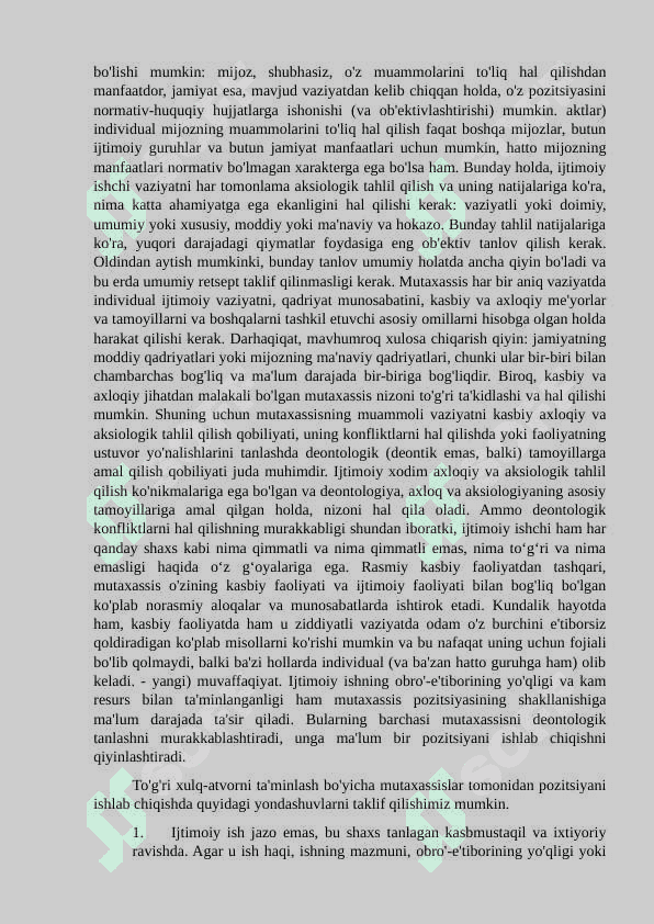 Nizolarni hal qilishda deontologik yondashuvlar. 2