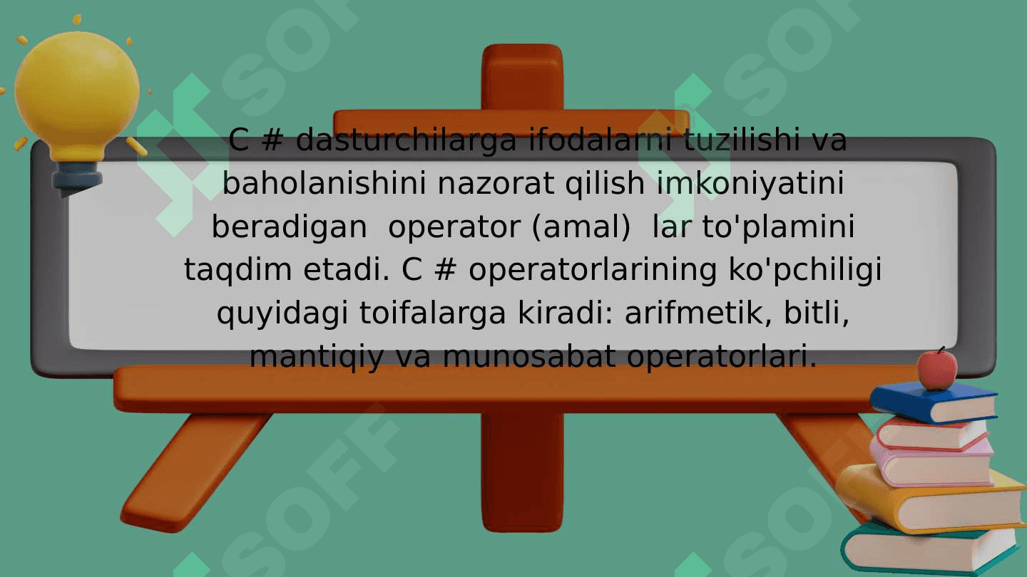 C# dasturlash tilida operatorlar 2