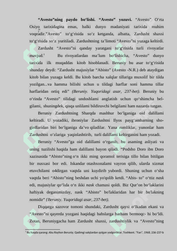 YOZMA YODGORLIKLAR.QADIMGI YODGORLIKLARNING YOZUV XUSUSIYATLARI. AVESTO. 2