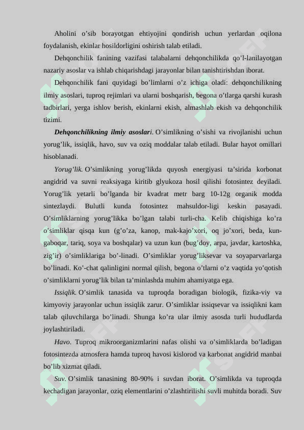 Sug‘oriladigan dehqonchilikning fiziologik asoslari. 2