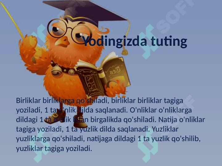 Mavzu: O’nlikdan va yuzlikdan o’tib qo’shish 2
