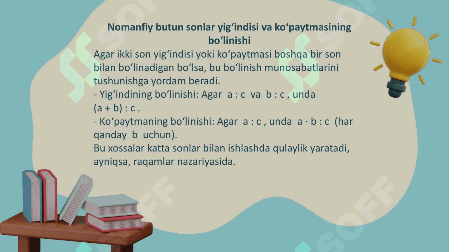 Nomanfiy butun sonlar to‘plamida bo‘linish munosabatining ta’rifi va xossalari 4