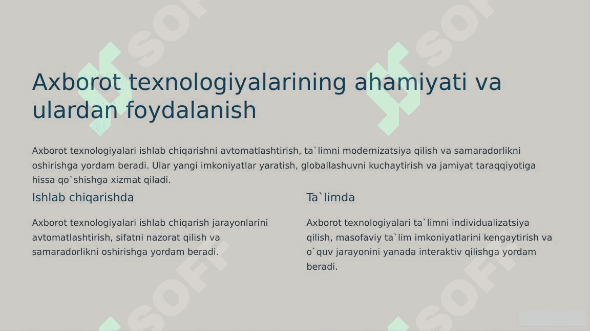 Ishlab chiqarish va ta`limda axborot texnologiyalari 2