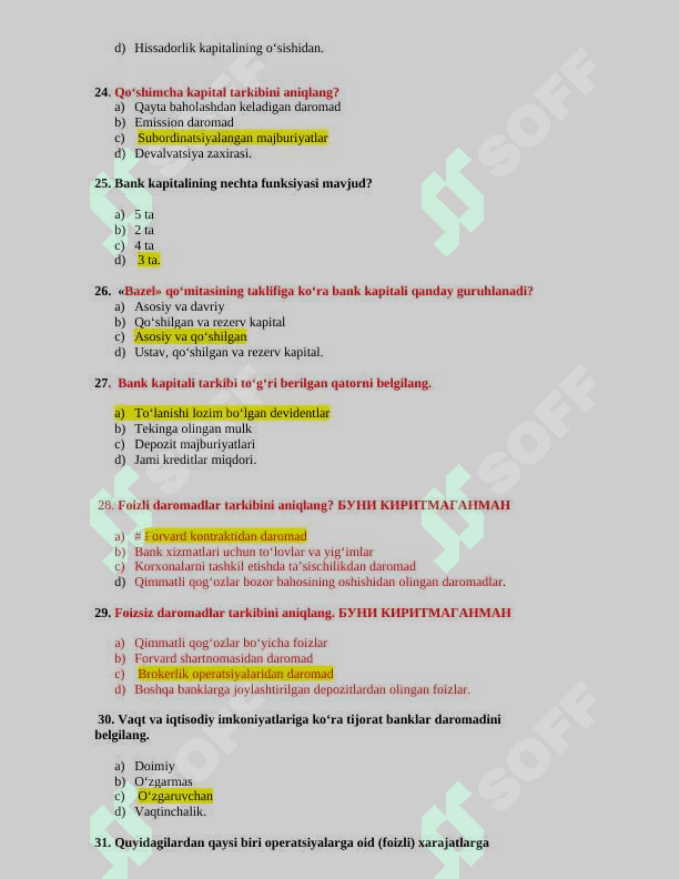 Bank tahlil test javoblari bilan 4
