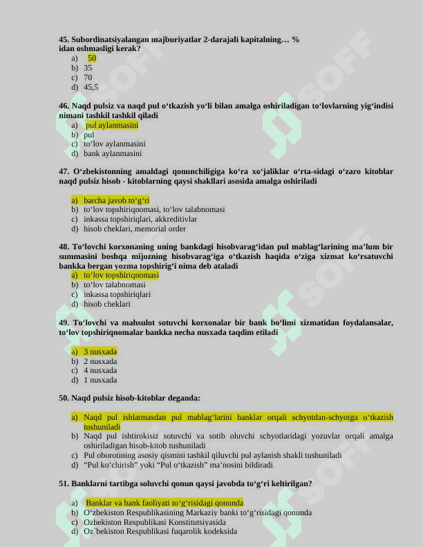 Bank tahlil test javoblari bilan 7