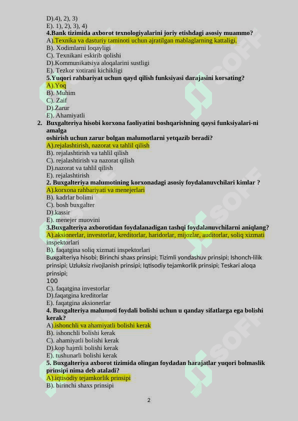 Informatika test javoblari bilan 2