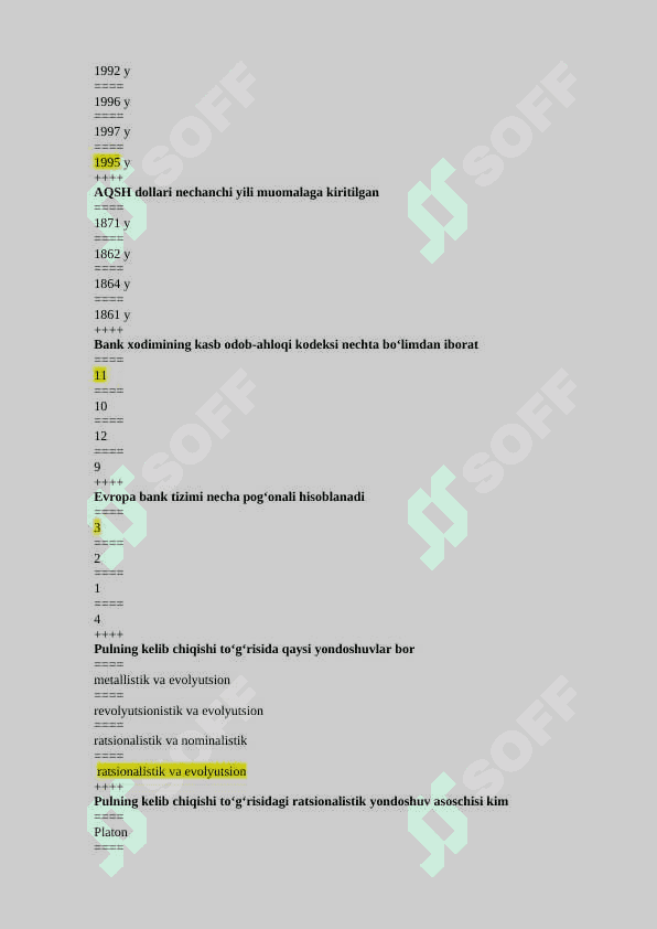 Bank ishi test javoblari bilan 5