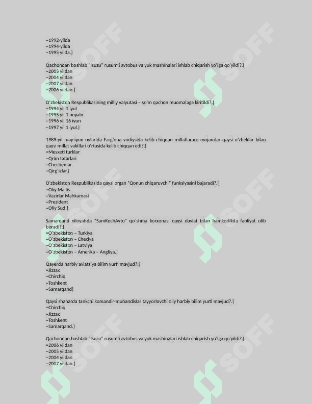 Oʻzbekiston tarixi test javoblari bilan 4