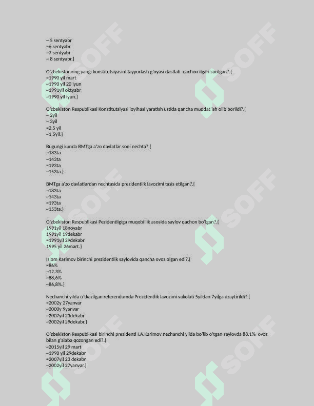 Oʻzbekiston tarixi test javoblari bilan 7