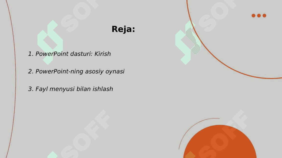 Power point dasturi haqida malumot. Dasturning menyulari bilan ishlash 2