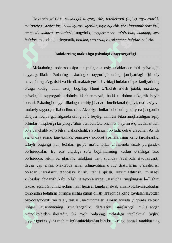 Bolaning maktab ta`limiga tayyorgarligi tahlili 2