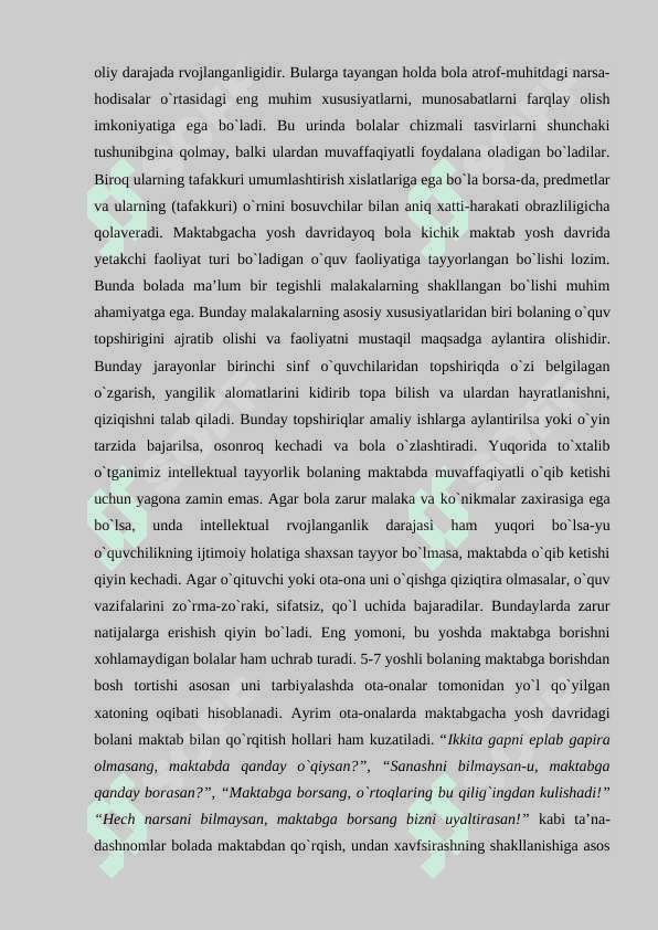 Bolaning maktab ta`limiga tayyorgarligi tahlili 3