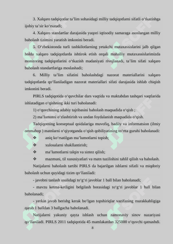 Ta’lim sifatini baholashning xalqaro tizimi 8