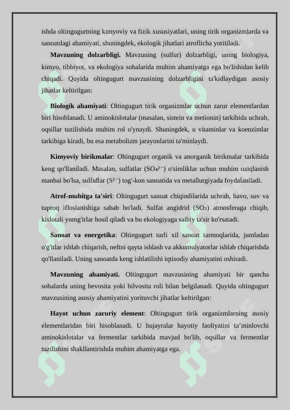 Oltingugurt allotropiyasi, tuzilishi, olinishi va xossalari 3