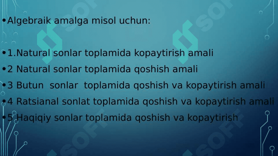 BINAR ALGEBRAIK AMAL TURLARI XOSSALARI.YARIM GRUPPA 4
