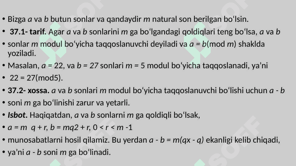 BIRINCHI DARJALI TAQQOSLAMALAR . QOLDIQLAR HAQIDA XITOY TEOREMASI 3