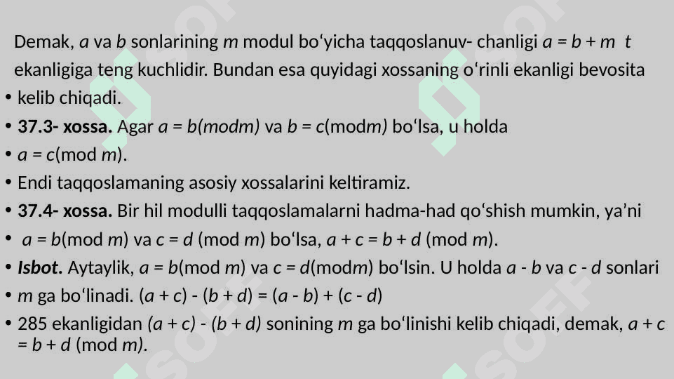 BIRINCHI DARJALI TAQQOSLAMALAR . QOLDIQLAR HAQIDA XITOY TEOREMASI 4