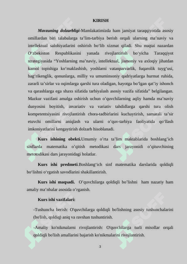 BOSHLANG’ICH SINF MATEMATIKA DARSLARIDA QOLDIQLI BO‘LISH. 3